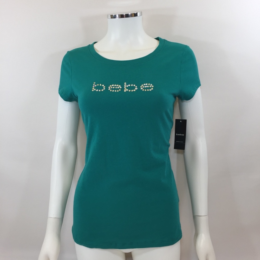 bebe Logo “Basic Rhinestone Tee” M